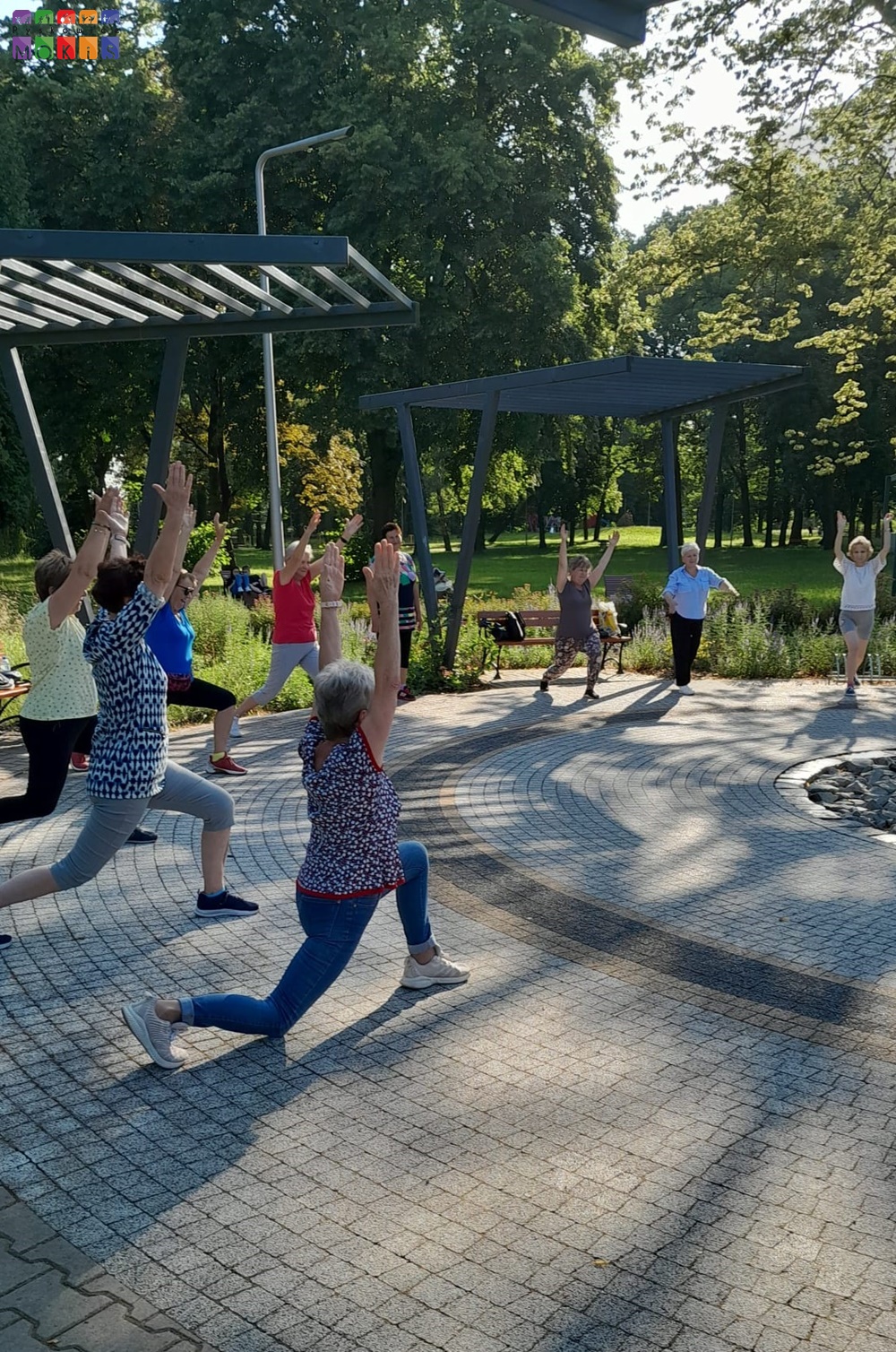 Zdjęcie przedstawia ćwiczące Panie w Parku Miejskim w Pyskowicach