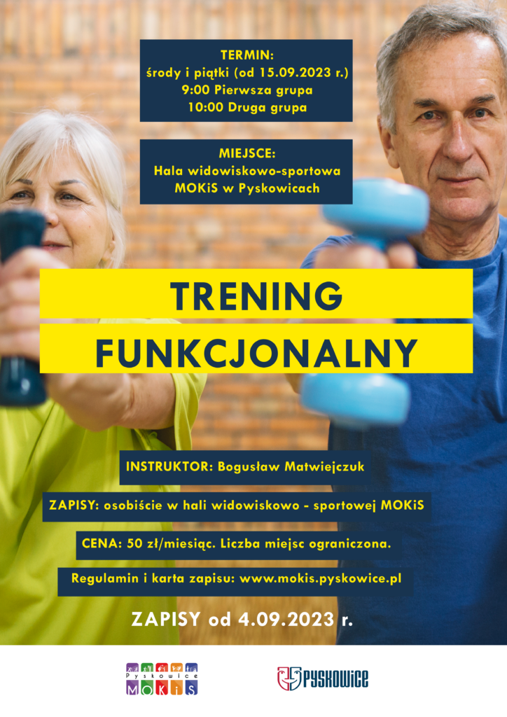 Plakat promujący trening funkcjonalny dla seniorów