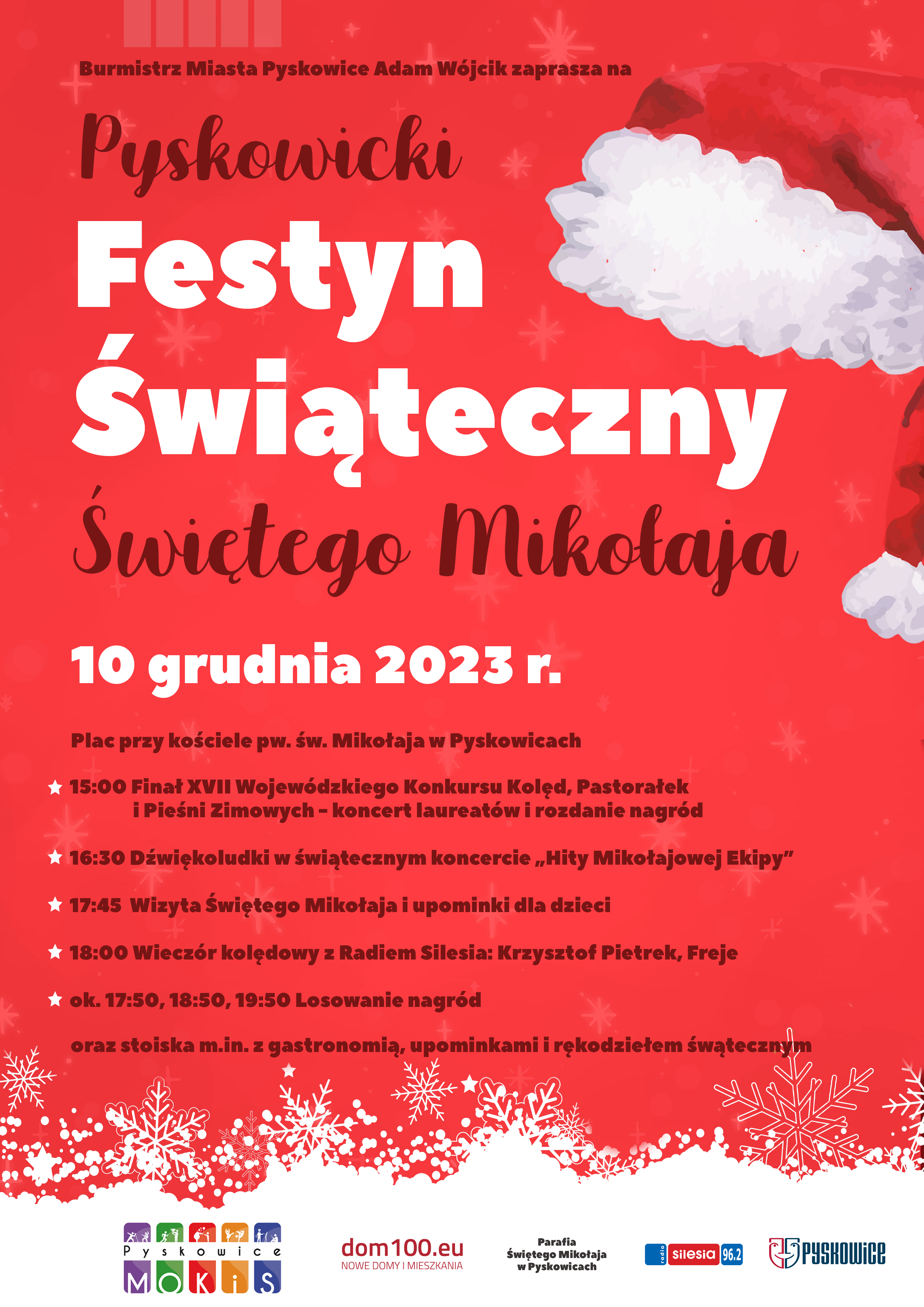 Plakat promujący festyn Świąteczny Świętego Mikołaja