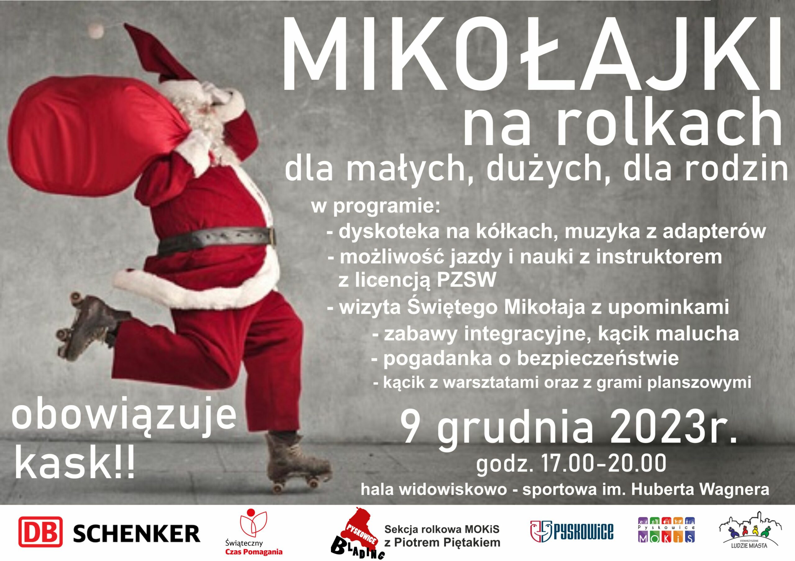 Plakat promujący Mikołajki na rolkach
