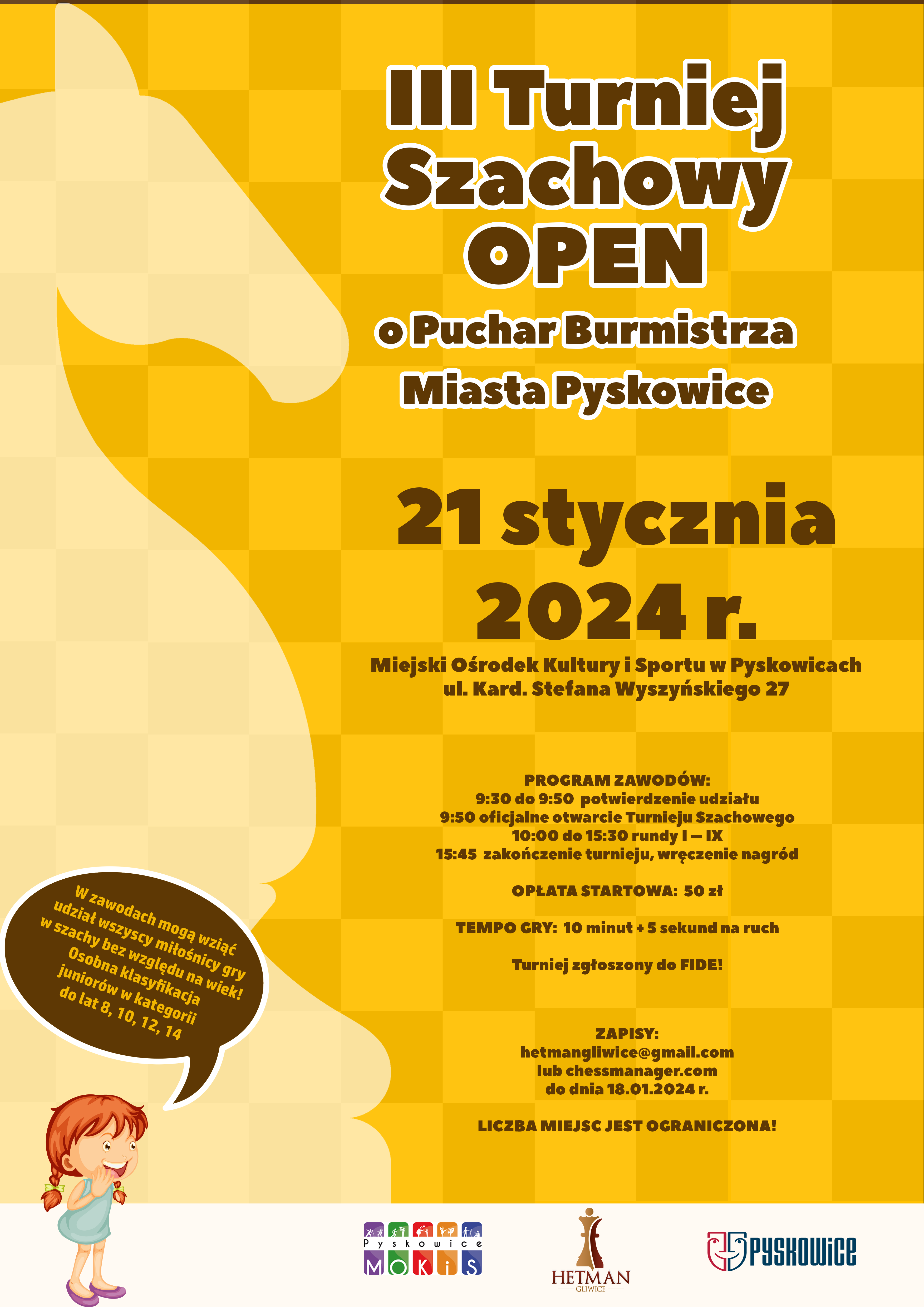 Plakat promujący III Turniej Szachowy OPEN