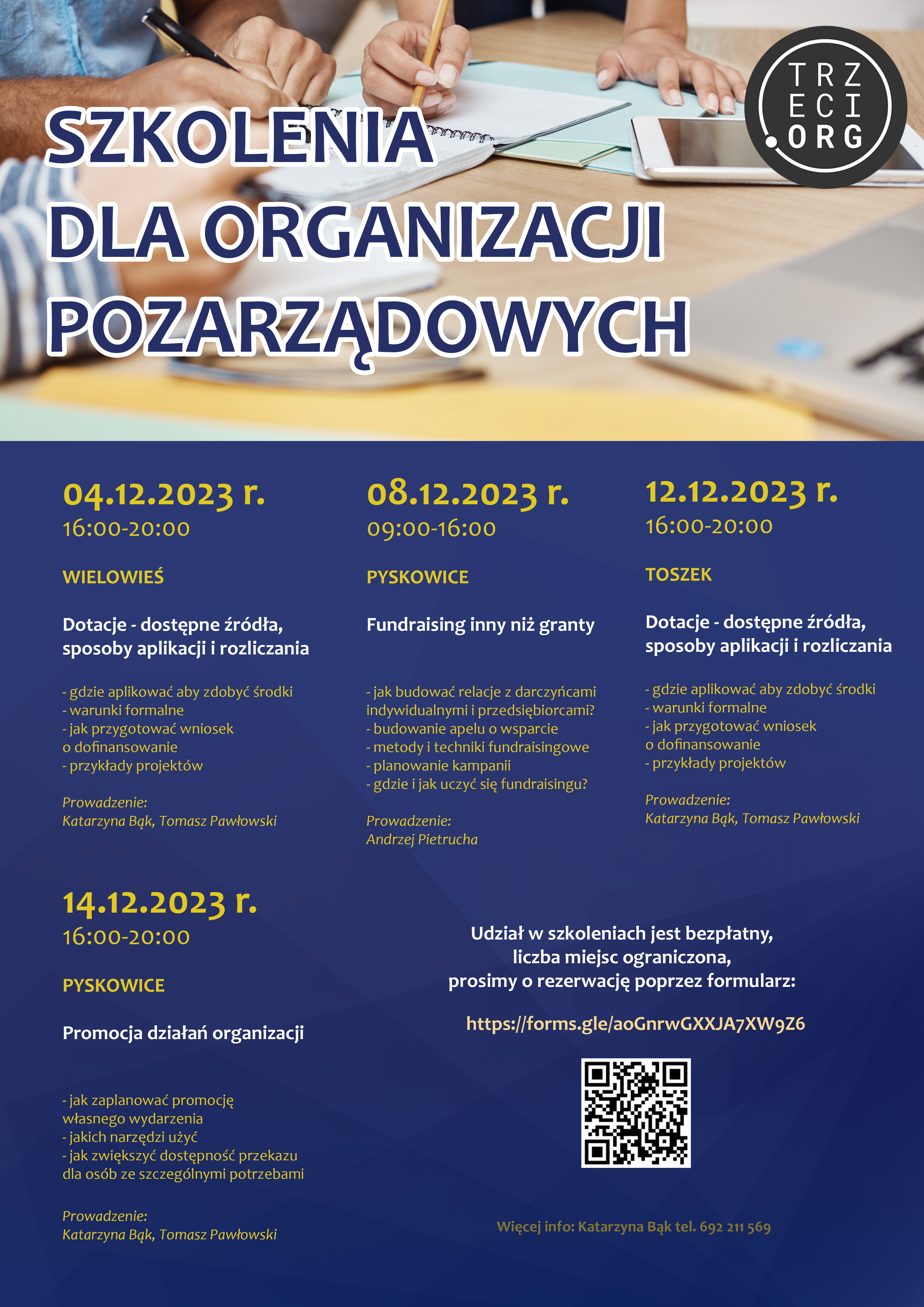 Plakat promujący szkolenia dla organizacji pozarządowych
